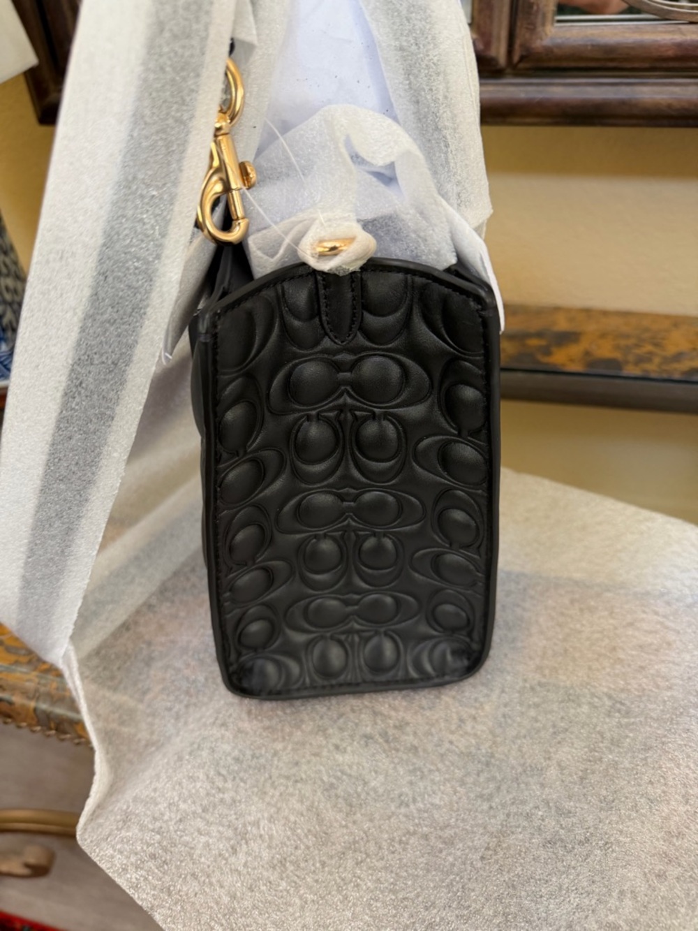 Coach Maggie Small Black Embossed Leather Satchel with Gold Logo - Picture 4 of 9
